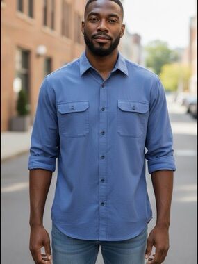 Stafford Blue Casual Button-Down Shirt